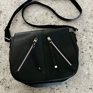 Primark Black Crossbody Bag with Silver Zipper Accents